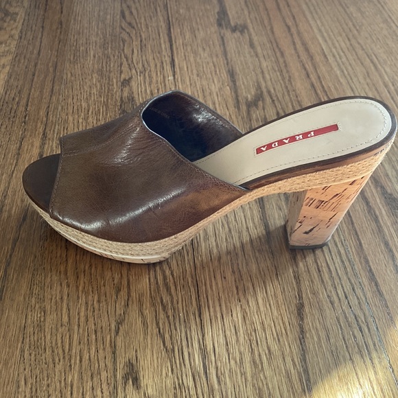 Brown Leather Prada Open-Toe Clogs - Size 40.5 (US 10.5) - Picture 2 of 5